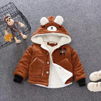 Casaco Infantil Teddy Bear | Parka Acolchoado Veludo Capuz Outono/Inverno 12M–5 Anos