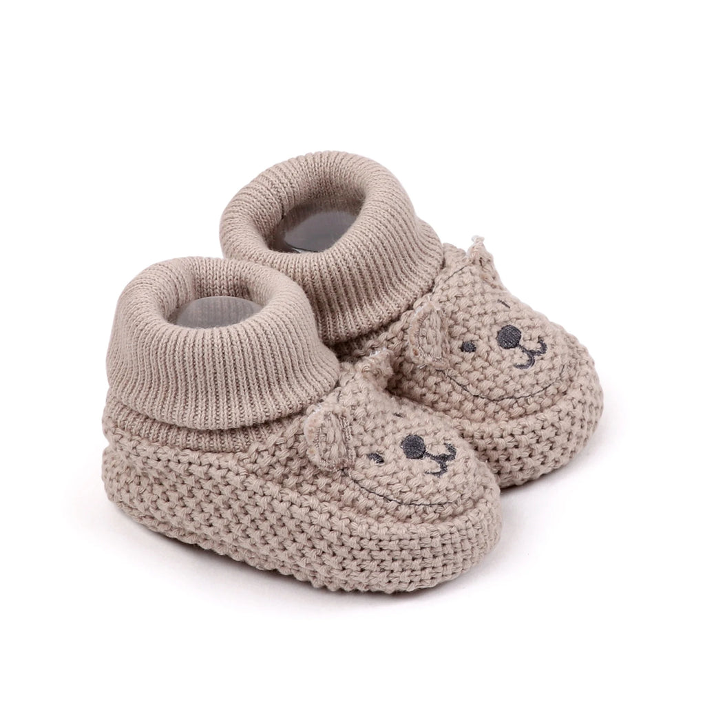 Sapatinho de Tricô Bebê com Orelhinhas Teddy Bear | Macio e Quentinho Inverno 0–12 Meses