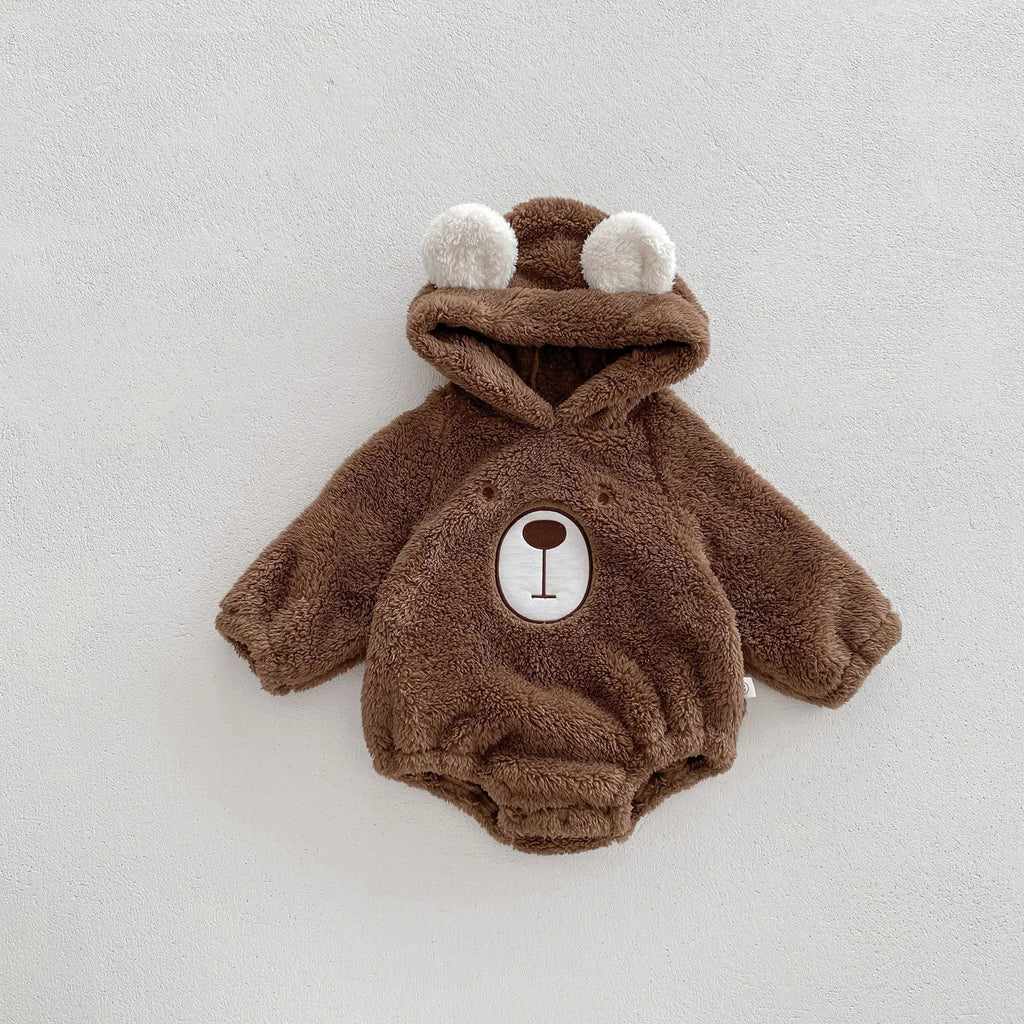 Macacão Bebê Inverno com Orelhinhas de Urso | Plush com Capuz Versão Coreana 0–12 Meses