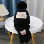 Kit Gorro + Cachecol Bebê Teddy Bear | Tricô com Pompom Cartoon Inverno 0–4 Anos