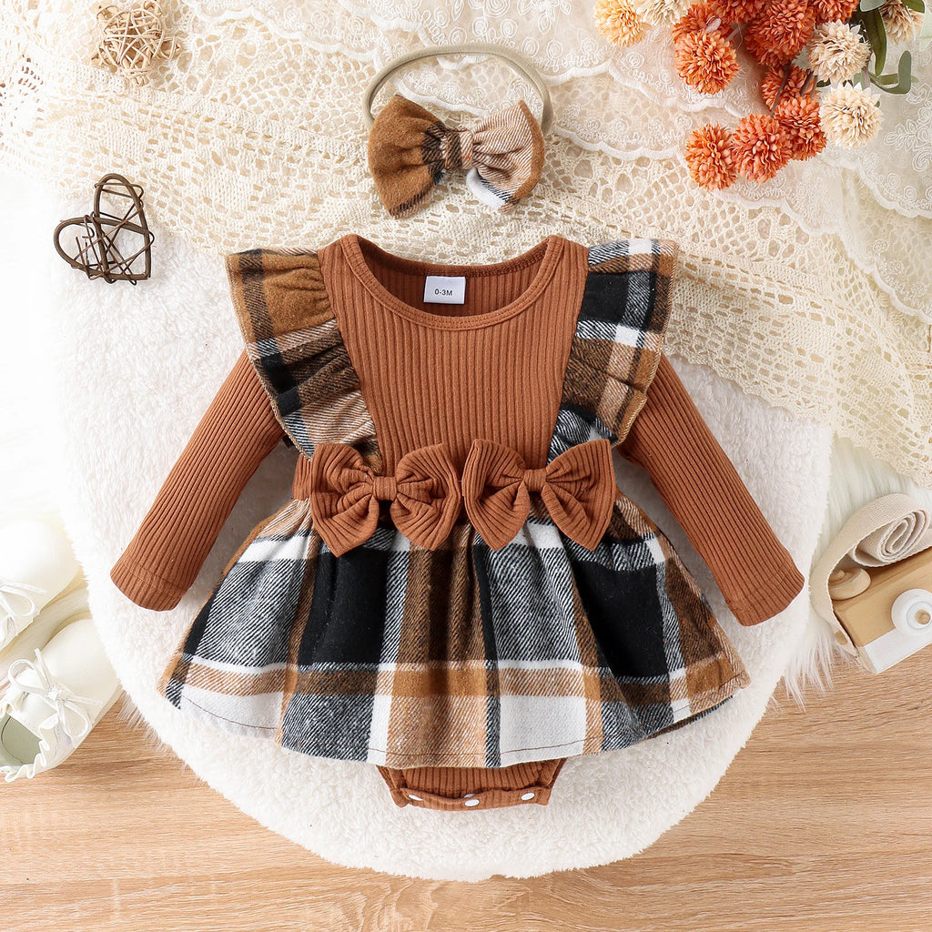 Conjunto 2 Peças Bebê Menina | Saia Xadrez + Gorro Preppy 0–18 Meses