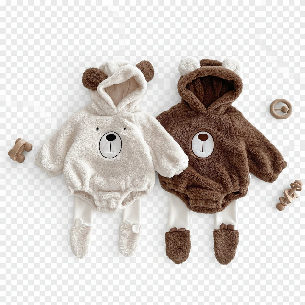 Macacão Bebê Inverno com Orelhinhas de Urso | Plush com Capuz Versão Coreana 0–12 Meses