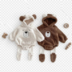 Macacão Bebê Inverno com Orelhinhas de Urso | Plush com Capuz Versão Coreana 0–12 Meses
