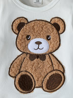 Conjunto 2 Peças Bebê Menino Teddy Bear | Top Manga Longa + Macacão Botão Outono 3M–2 Anos