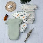 Conjunto 3 Peças Bebê Menino Dinossauro e Listras | Body Verão 3-9 Meses