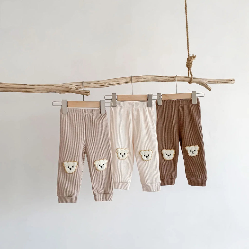 Calça Bebê Harem Waffle Teddy Bear | Estampa Urso Algodão Elástico 0–2 Anos