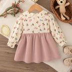 Vestido Infantil Menina Floral com Laço | Manga Longa 9M–4 Anos