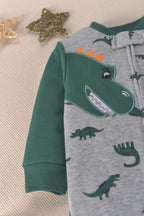 Macacão Bebê Menino Dinossauro Bicolor | Zíper 6-24 Meses