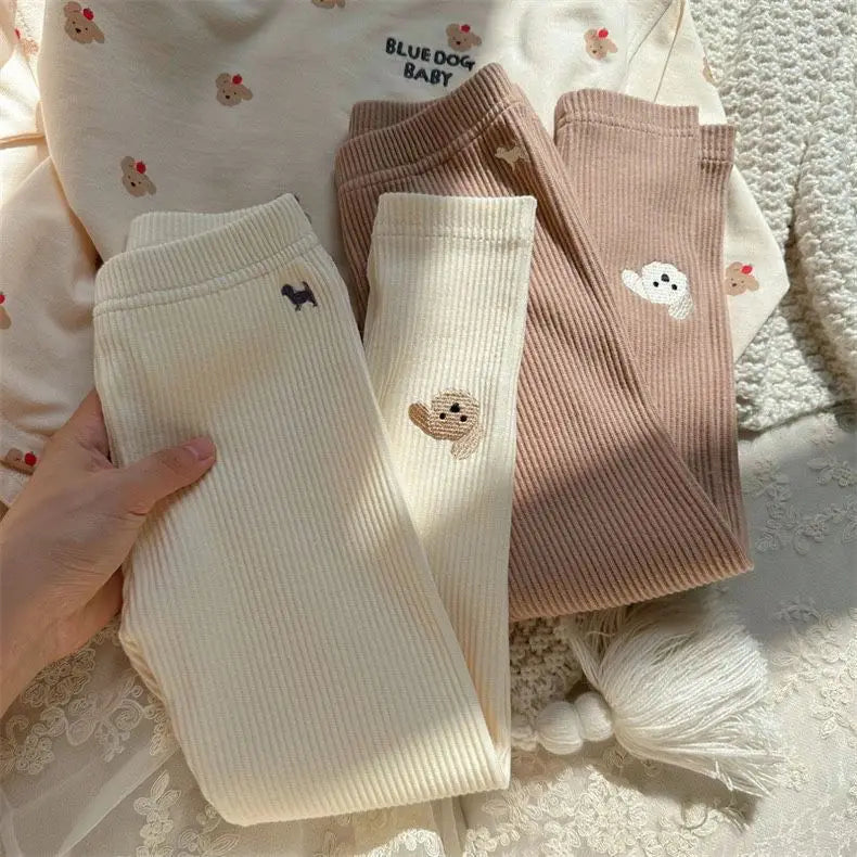 Legging Térmica Infantil Canelada Cachorrinho Bordado | Meninas 2–7 Anos