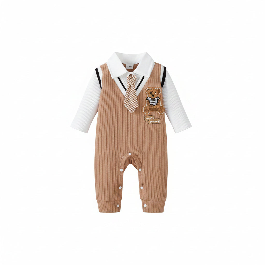Macacão Bebê Menino Gentleman Teddy Bear | Manga Longa Festa 0–18 Meses