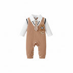 Macacão Bebê Menino Gentleman Teddy Bear | Manga Longa Festa 0–18 Meses