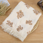 Manta Musselina Bebê Recém-Nascido Teddy Bear | Cobertor Urso Xadrez Swaddle