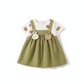 Vestido Bebê Menina Estampa Teddy Bear | Falso 2 Peças com Alça 6M–2 Anos