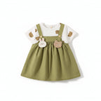 Vestido Bebê Menina Estampa Teddy Bear | Falso 2 Peças com Alça 6M–2 Anos