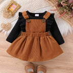 Conjunto 2 Peças Bebê Menina | Blusa Manga Longa + Saia com Alça 0–18 Meses