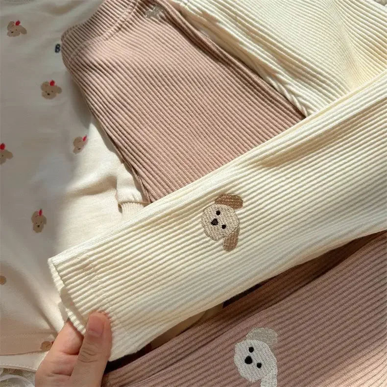 Legging Térmica Infantil Canelada Cachorrinho Bordado | Meninas 2–7 Anos