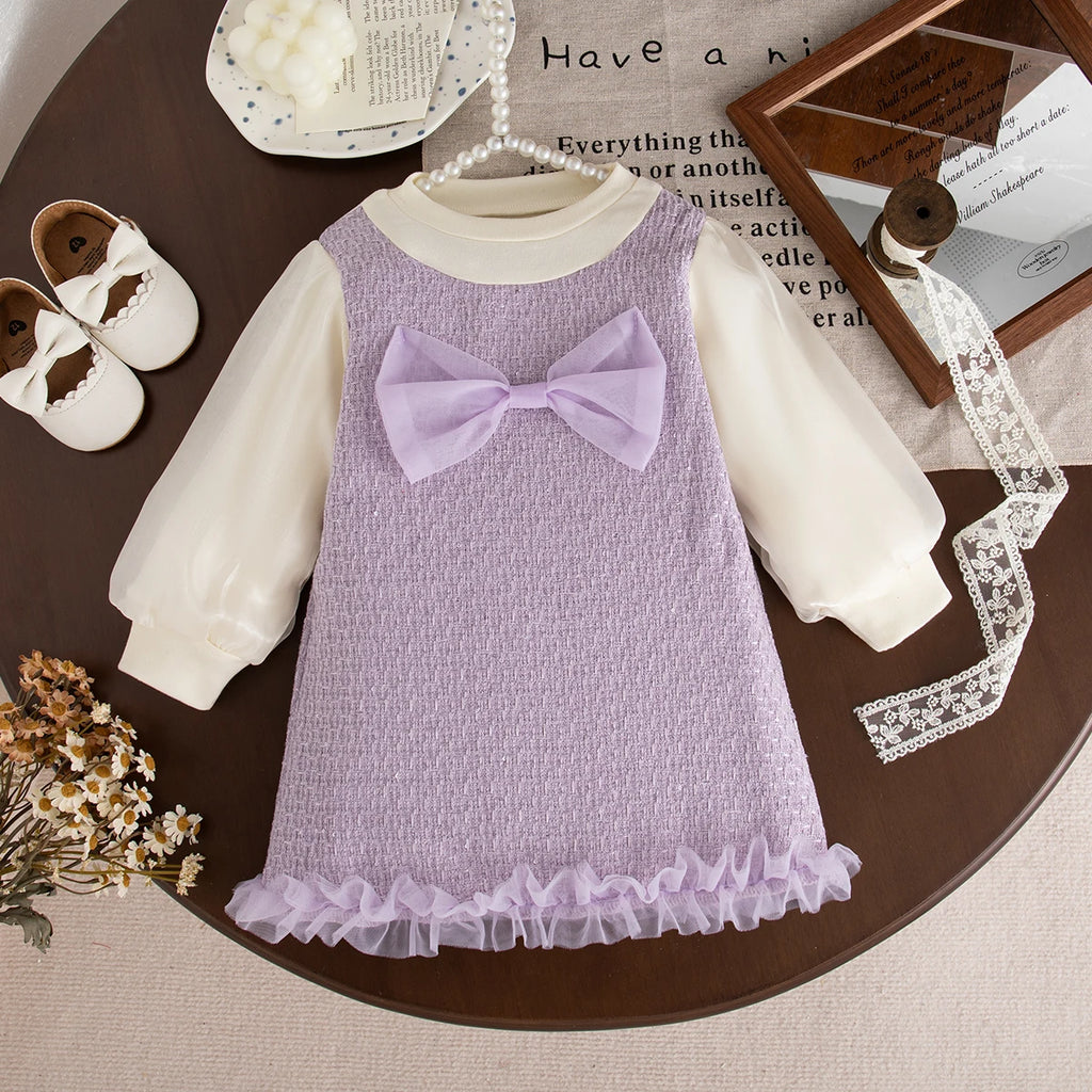 Vestido Bebê Menina com Laço | Manga Longa 9M–3 Anos