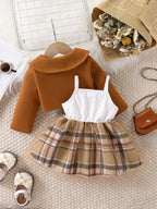 Conjunto Bebê Menina | Vestido Xadrez Tule + Jaqueta Cropped 0M–2 Anos