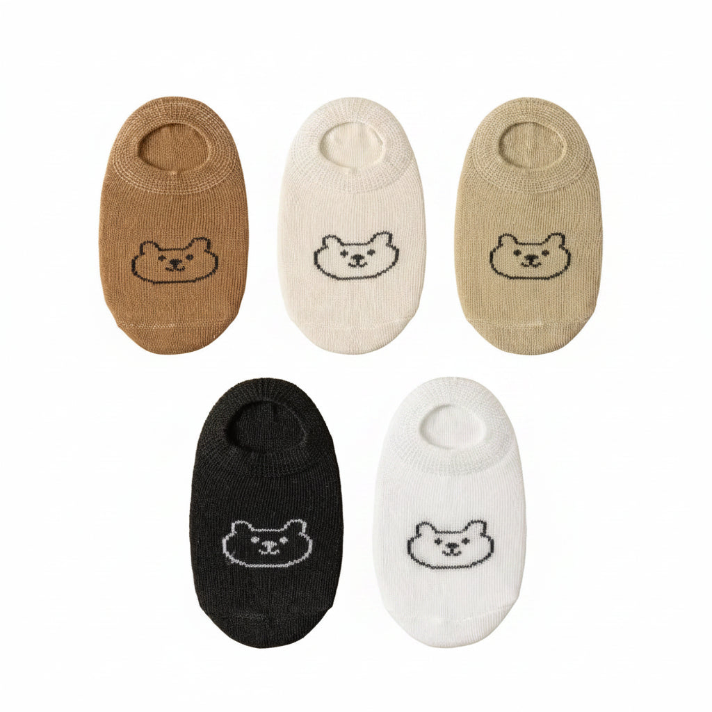 Kit 5 ou 10 Pares Meias Bebê Teddy Bear | Cartoon Urso Cano Baixo 0M–5 Anos