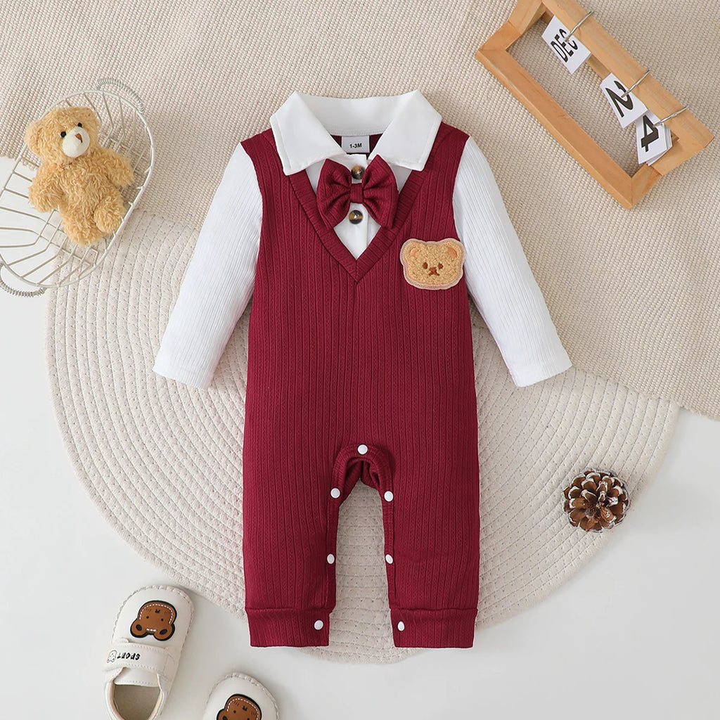 Body Bebê Menino Estilo College | Gola Lapela Manga Longa 0–18 Meses