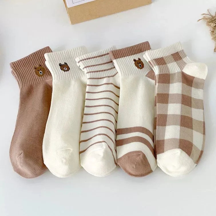 Kit 10 Pares Meias Femininas Teddy Bear | Cano Baixo Estampa Urso