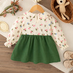 Vestido Infantil Menina Floral com Laço | Manga Longa 9M–4 Anos