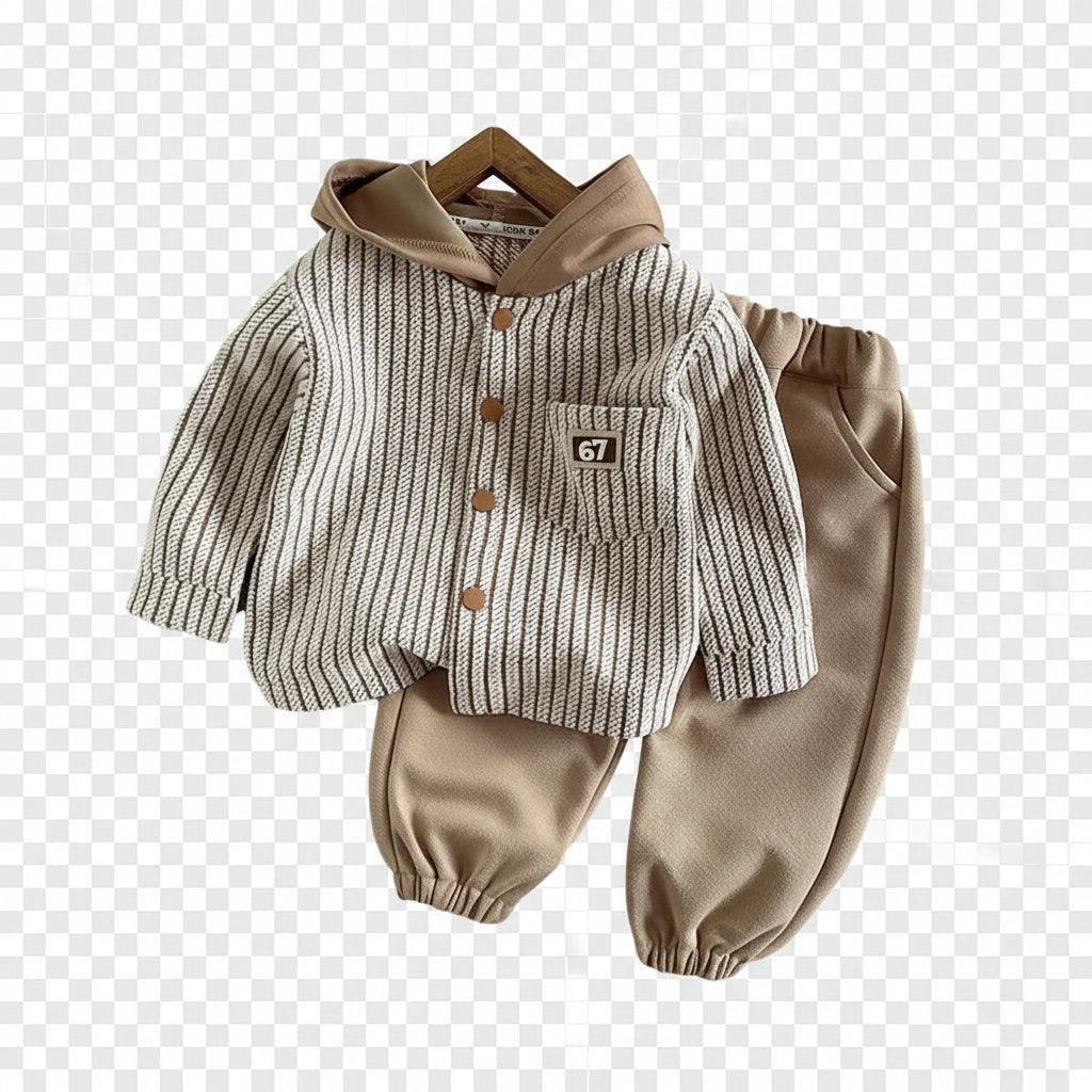 Conjunto 2 Peças Infantil Teddy Bear | Moletom Listrado Capuz + Calça Outono 12M–5 Anos