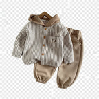 Conjunto 2 Peças Infantil Teddy Bear | Moletom Listrado Capuz + Calça Outono 12M–5 Anos