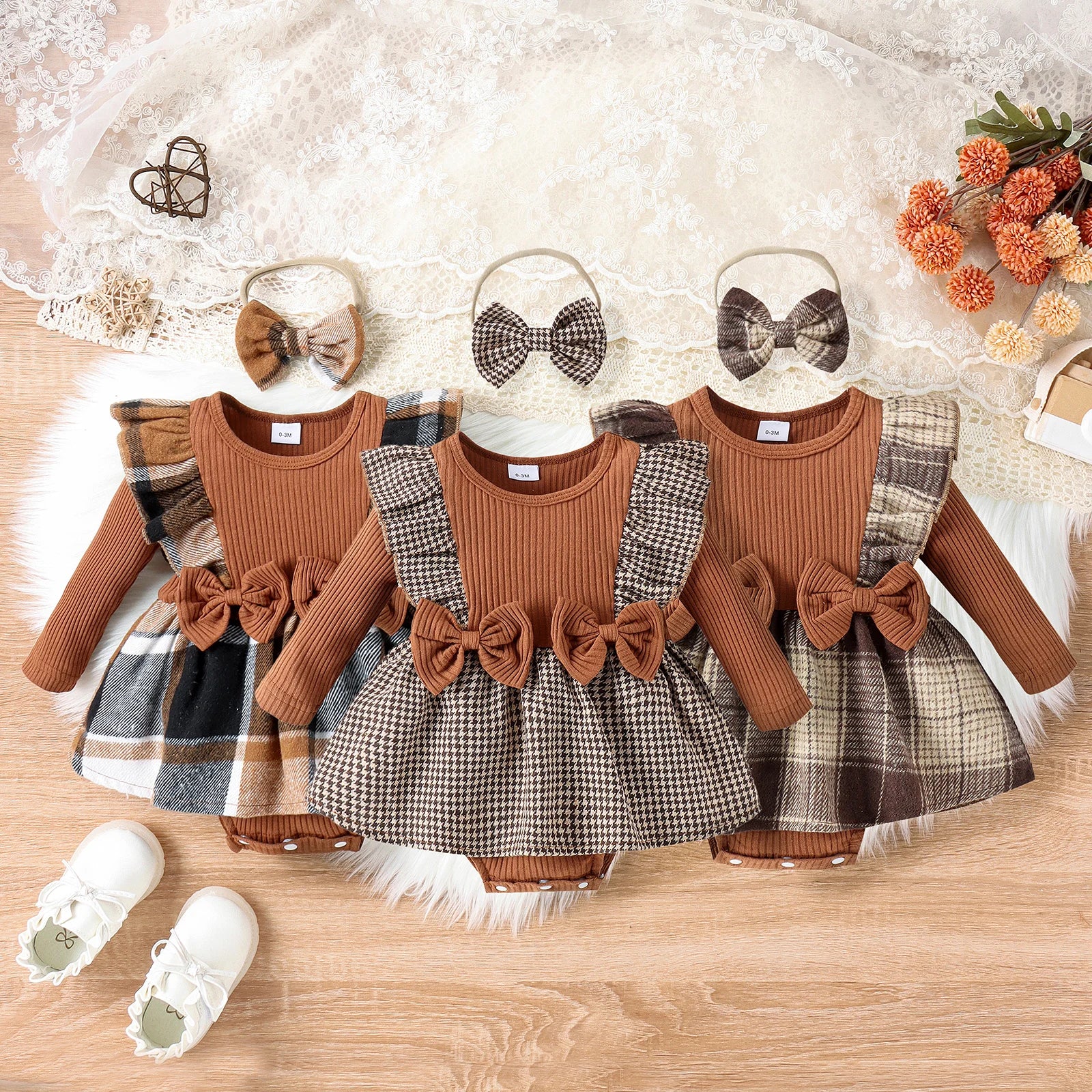 Conjunto 2 Peças Bebê Menina | Saia Xadrez + Gorro Preppy 0–18 Meses