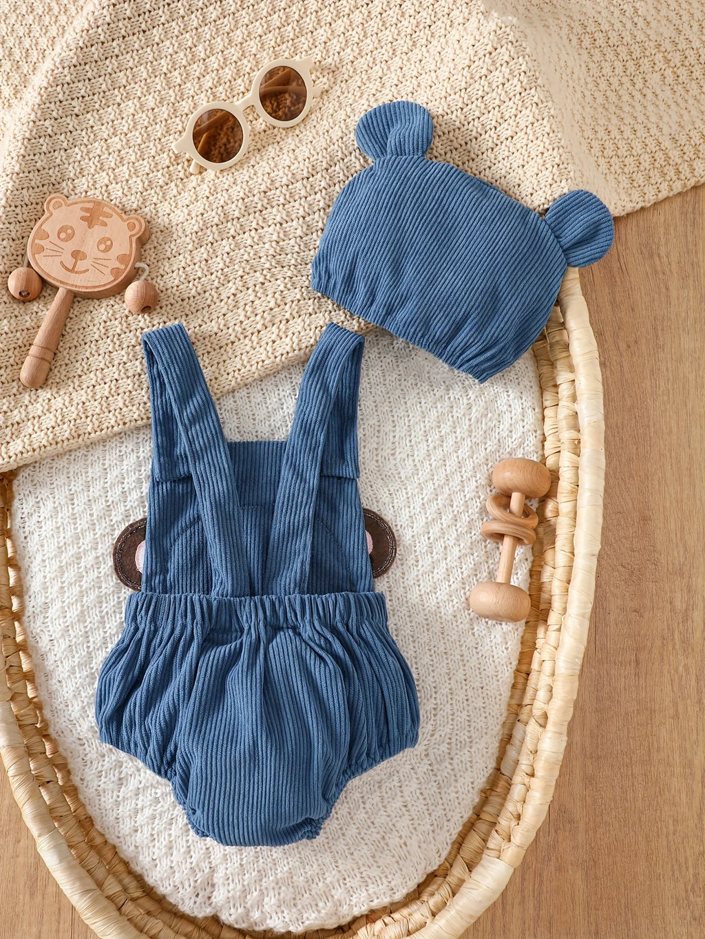 Conjunto Macacão + Touca Bebê Menino Macaquinho | Veludo Cotelê 1–18 Meses