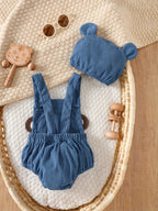 Conjunto Macacão + Touca Bebê Menino Macaquinho | Veludo Cotelê 1–18 Meses