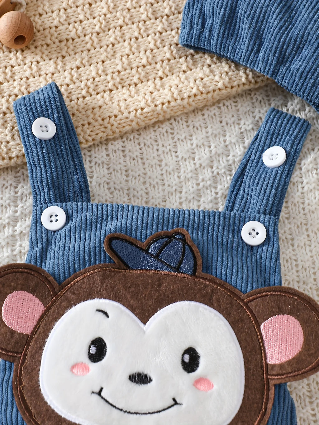 Conjunto Macacão + Touca Bebê Menino Macaquinho | Veludo Cotelê 1–18 Meses