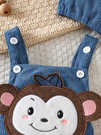 Conjunto Macacão + Touca Bebê Menino Macaquinho | Veludo Cotelê 1–18 Meses