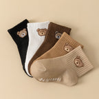 Kit 5 Pares Meias Bebê Antiderrapante | Estampa Urso Unissex 6M–5 Anos