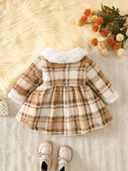 Vestido Bebê Menina Inverno | Pelúcia Xadrez Gola Peter Pan Natal 0M–18 Meses