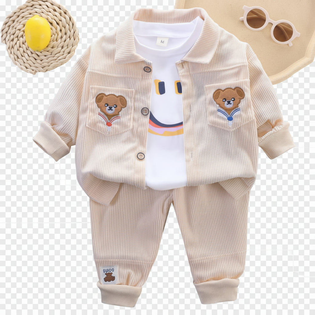 Conjunto Esportivo Bebê Teddy Bear | Jaqueta + Calça Casual Outono/Inverno 9M–5 Anos