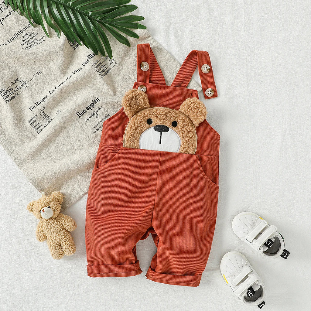 Macacão Bebê Unissex Teddy Bear | Cor Sólida Algodão Outono 3M–3 Anos
