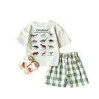 Conjunto Verão Bebê Dinossauro | Camiseta Estampada + Shorts Xadrez 6M-3 Anos