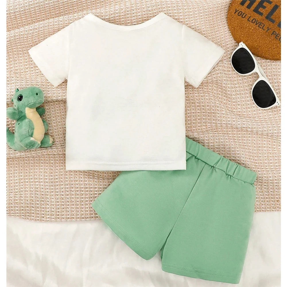 Conjunto 2 Peças Bebê Menino Dinossauro | Camiseta + Shorts 0-3 Anos