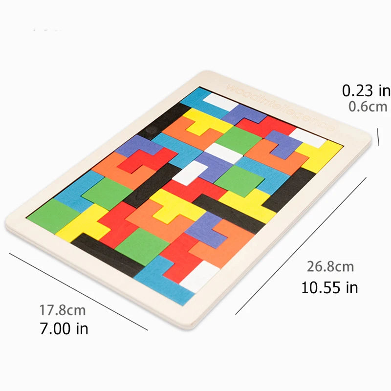 Quebra-Cabeça de Madeira Colorido | Tangram Montessori para Crianças