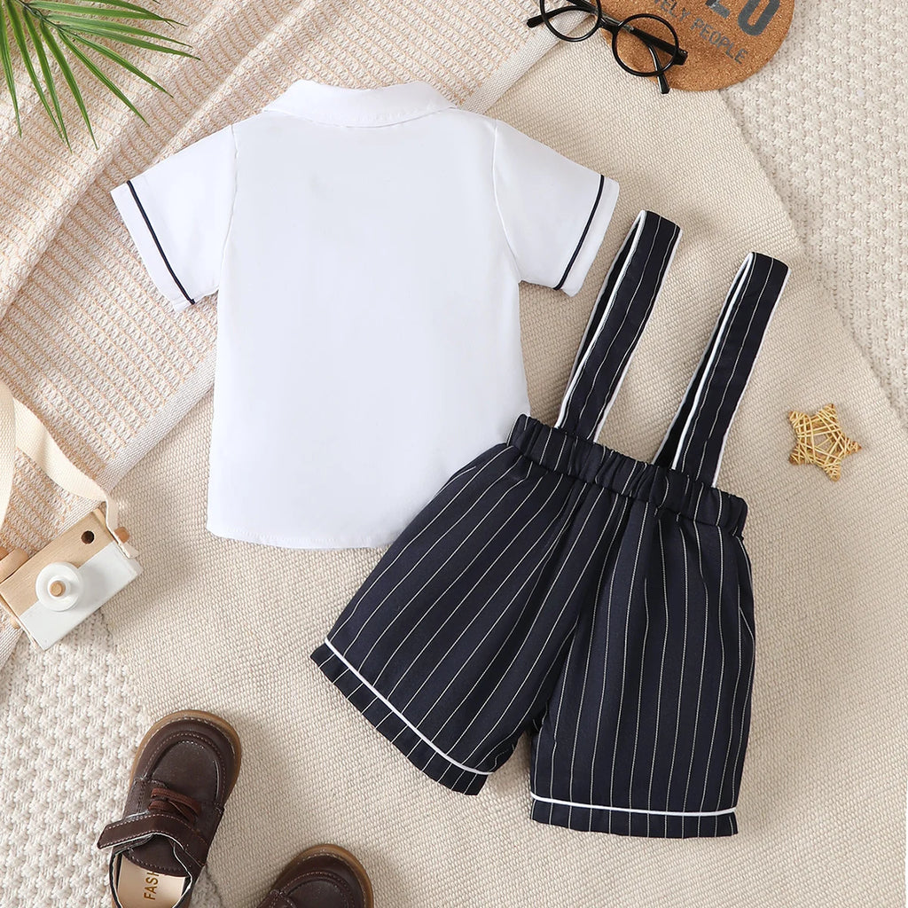 Conjunto 2 Peças Bebê Menino Formal | Camisa Branca + Short Suspensório Xadrez 6M–2 Anos
