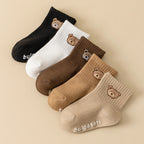 Kit 5 Pares Meias Bebê Antiderrapante | Estampa Urso Unissex 6M–5 Anos