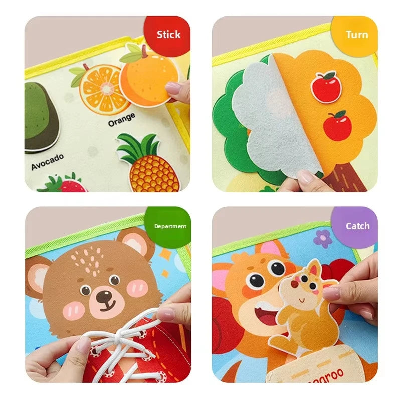 Livro de Feltro Montessori | Histórias com Animais e Frutas para Bebês