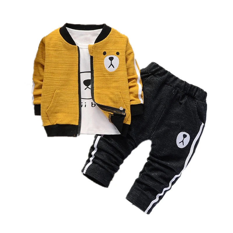 Conjunto 3 Peças Bebê Menino Teddy Bear | Moletom Capuz + Calça Algodão 12M–5 Anos
