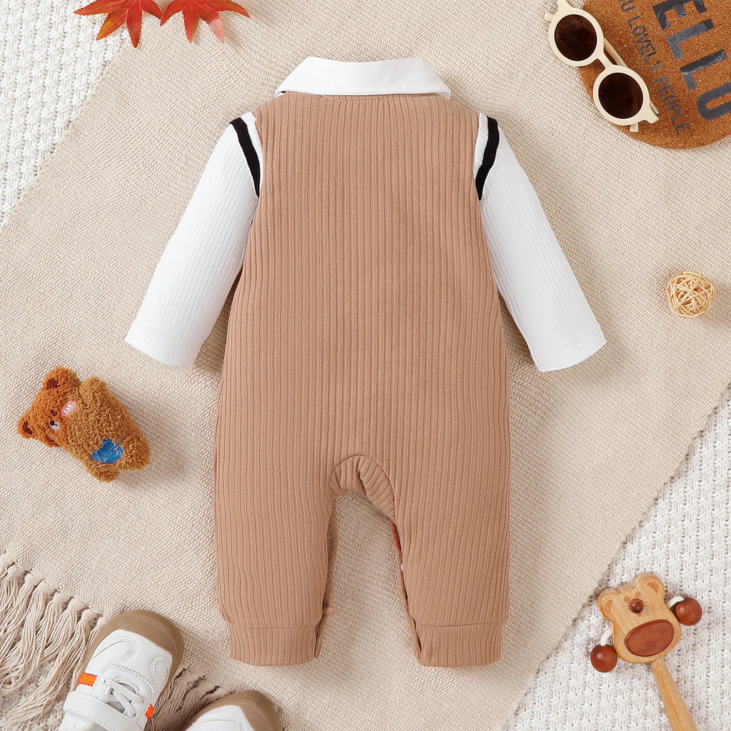 Macacão Bebê Menino Gentleman Teddy Bear | Manga Longa Festa 0–18 Meses
