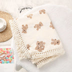 Manta Musselina Bebê Recém-Nascido Teddy Bear | Cobertor Urso Xadrez Swaddle