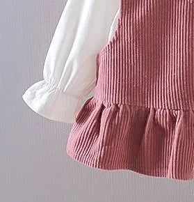 Conjunto 3 Peças Infantil Veludo Cotelê Coelhinho | Colete + Blusa + Calça Meninas 12M–5 Anos