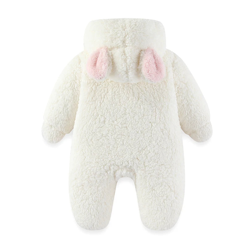 Macacão Bebê Menina Inverno | Bodysuit Algodão Espessado com Capuz 3M–12 Meses