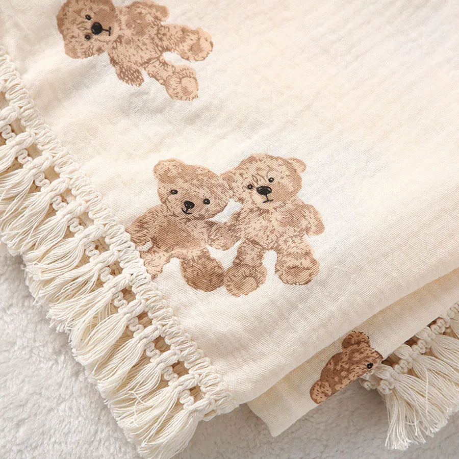 Manta Musselina Bebê Recém-Nascido Teddy Bear | Cobertor Urso Xadrez Swaddle