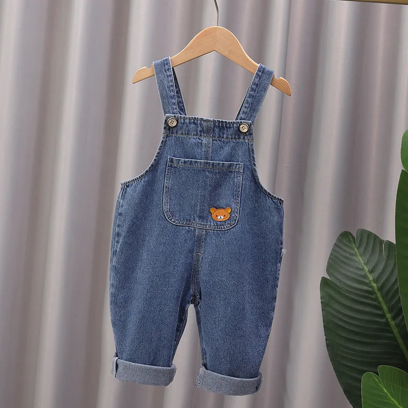 Jardineira Jeans Bebê Unissex Teddy Bear | Cartoon Casual Alças Reguláveis 9M–5 Anos